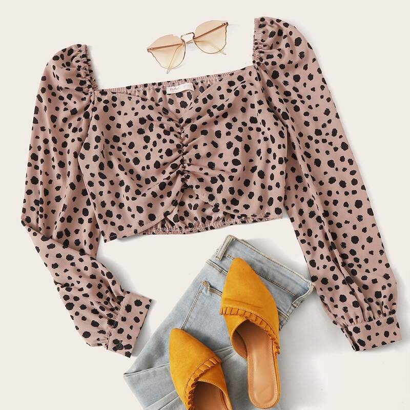 

Cheetah Ruched Front Milkmaid Top, Multicolor