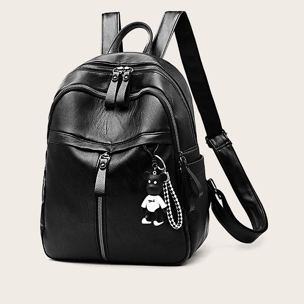 

Cartoon Charm Decor Zip Front Backpack, Black