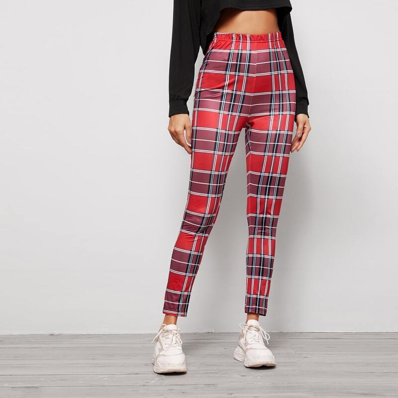 

Elastic Waist Plaid Print Leggings, Multicolor