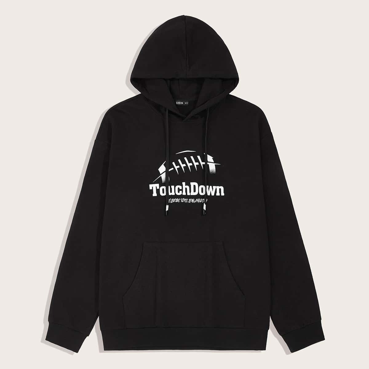 

Guys Graphic Print Pocket Front Hoodie, Black