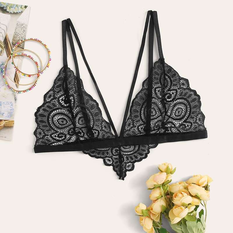 

Floral Lace Harness Bralette, Black