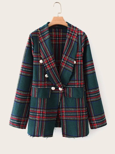 Shawl Collar Tartan Plaid Button Blazer