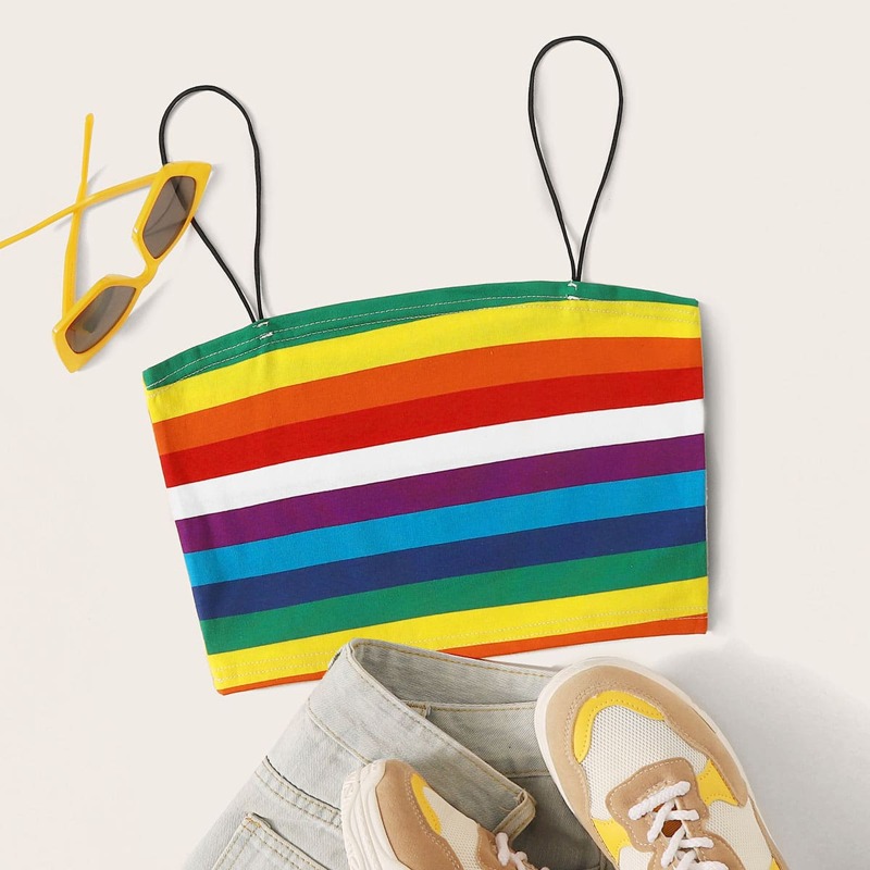 

Rainbow Stripe Crop Cami Top, Multicolor