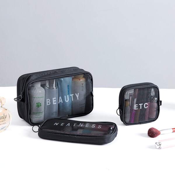 

3pcs Portable Travel Cosmetic Storage Bag, Multicolor