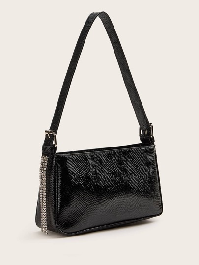 Rhinestone Fringe Decor Baguette Bag