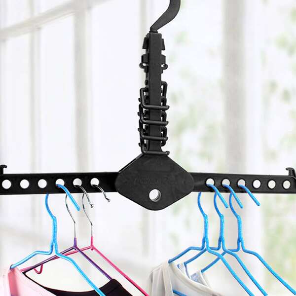 

1pc Multifunctional Telescopic Foldable Hanger, Black