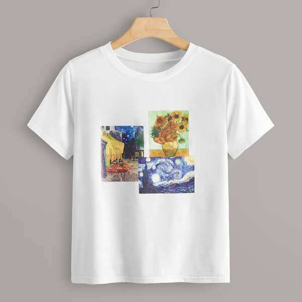 

Oil Painting Print Short Sleeve Tee, White