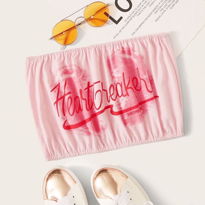 

Letter Graphic Crop Tube Top, Pink