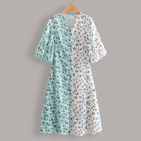 

Two Tone Ditsy Floral Dress, Multicolor