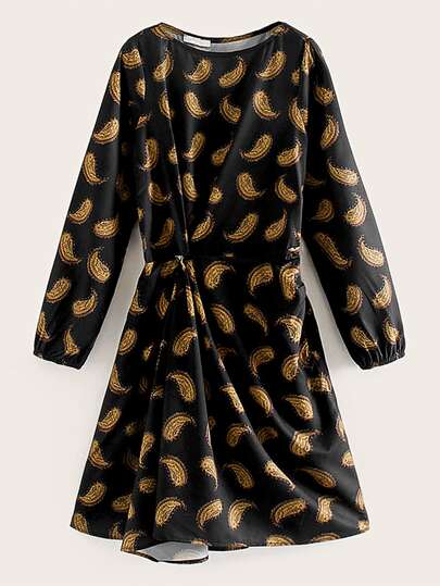 Paisley Print Ruched A-line Dress