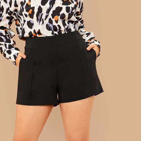 

Plus Slant Pocket Solid Shorts, Black