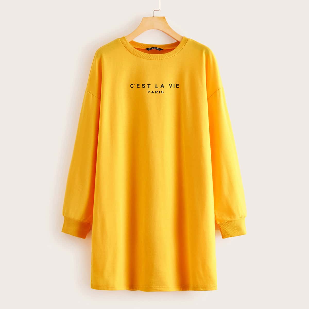 

Slogan Graphic Drop Shoulder Sweatshirt Dress, Yellow bright
