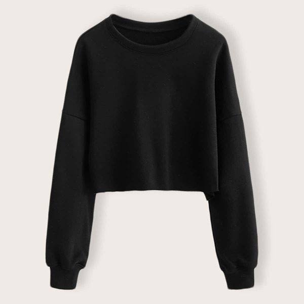 

Drop Shoulder Solid Crop Sweatshirt, Black