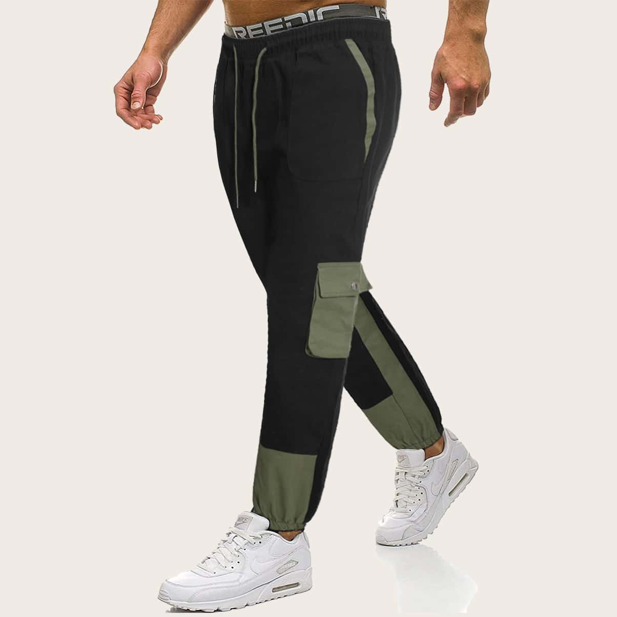 

Guys Color-Block Zip Detail Drawstring Waist Sweatpants, Black