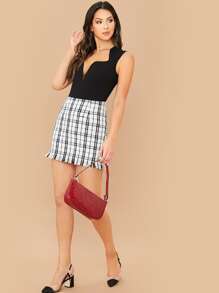 Silquee Notched Neck Solid Sleeveless Bodysuit - Black - View 4