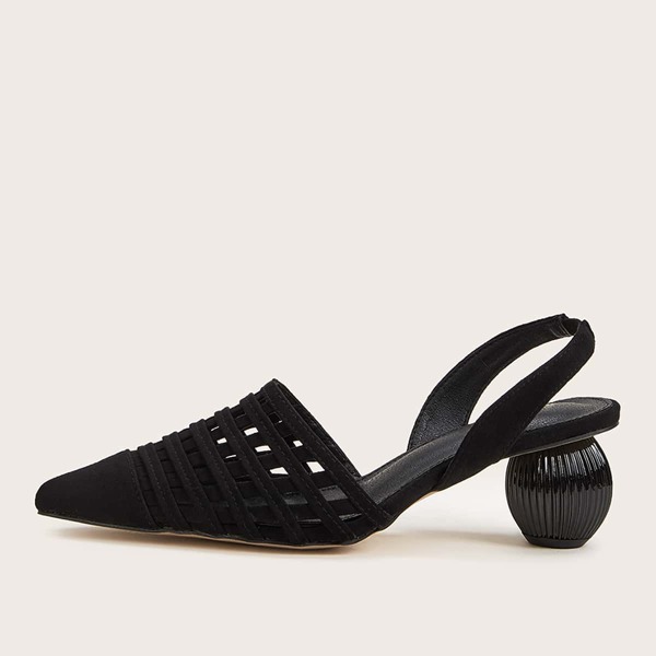 

Hollow Out Point Toe Slingback Ball Heels, Black