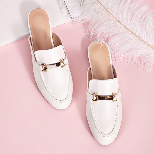 

Metal Detail Flat Mules, White