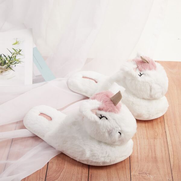 

Cartoon Design Faux Fur Slippers, White