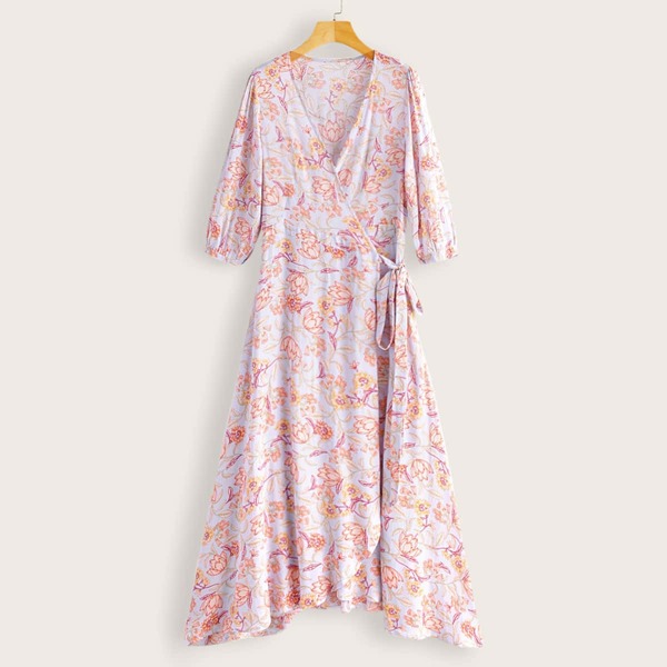 

Floral Print Wrap Tie Side Dress, Multicolor