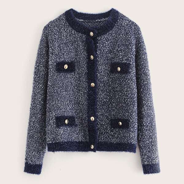 

Space Dye Button Front Cardigan, Navy