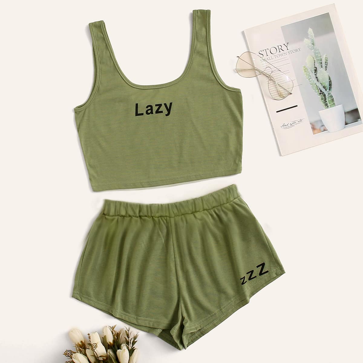 

Letter Graphic PJ Set, Army green