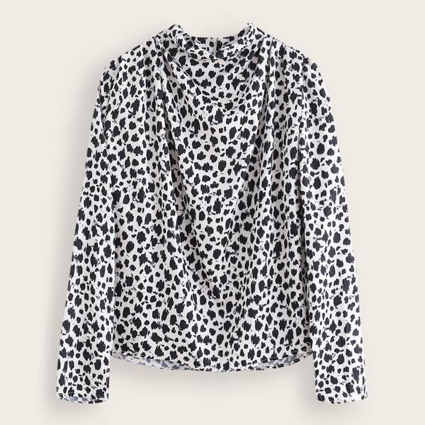 

All Over Print Cowl Neck Blouse, Black and white