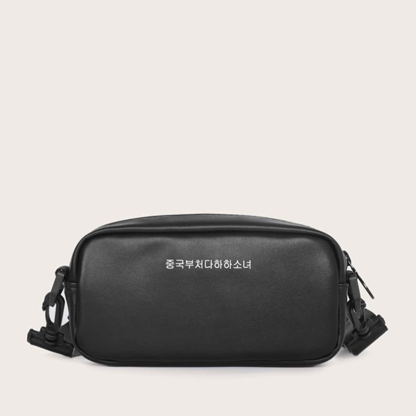 

Men Letter Graphic Crossbody Bag, Black