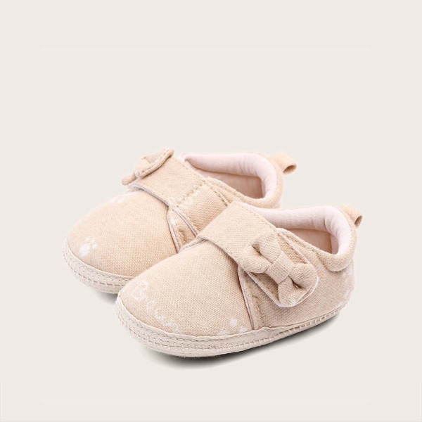 

Baby Girl Bow Decor Velcro Strap Flats, Pink