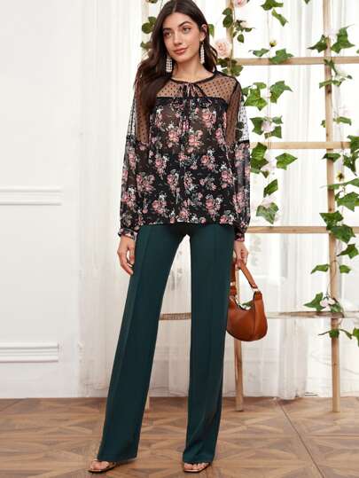 Tie Neck Floral Print Blouse