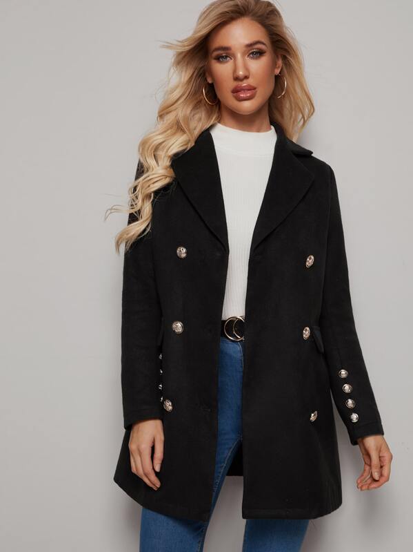 

Notch Collar Pea Coat, Black, SUSU