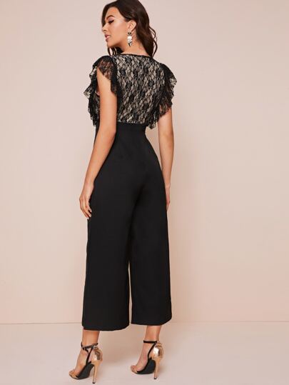 Contrast Lace Ruffle Trim Jumpsuit