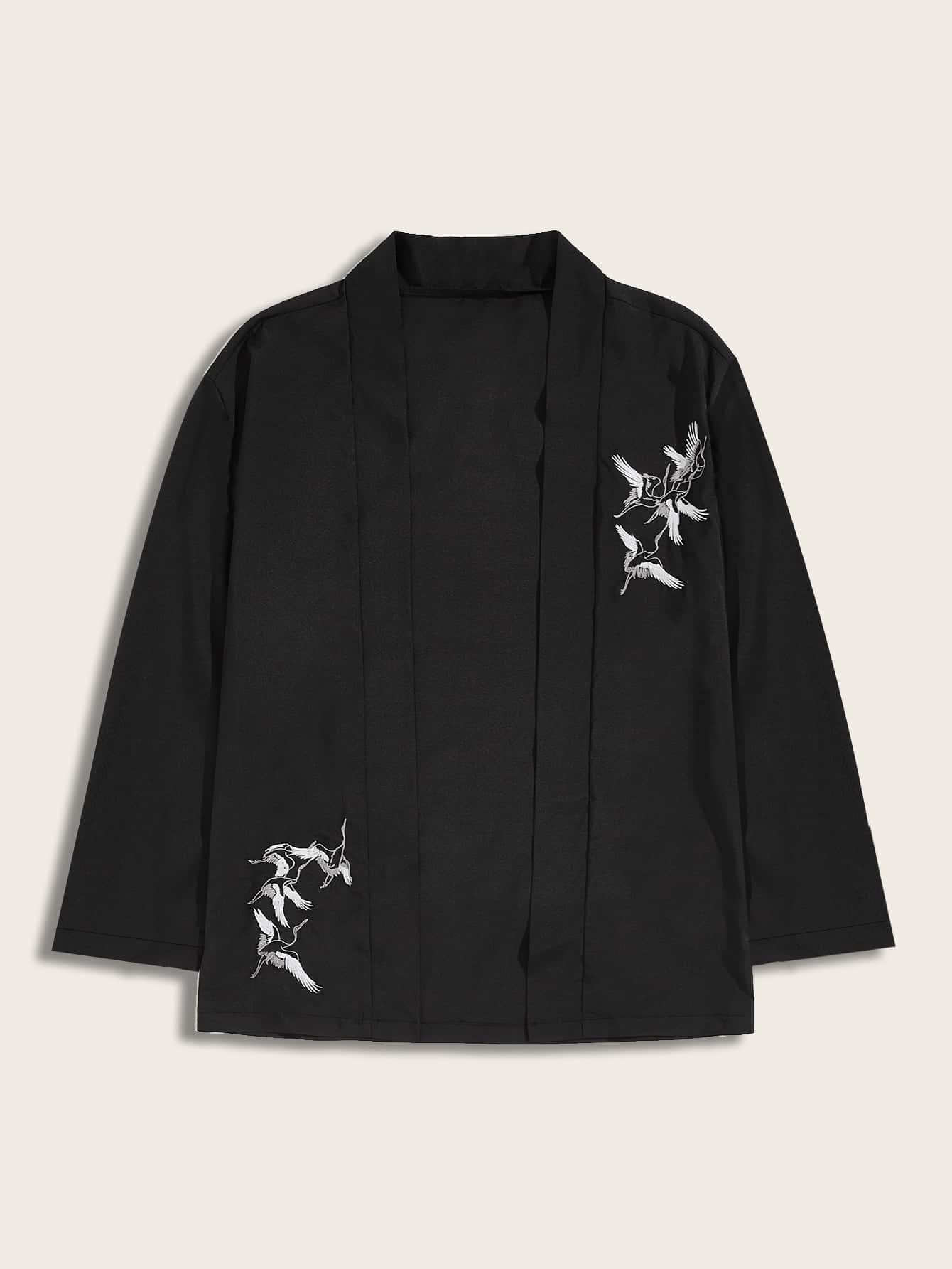 Manfinity Men Crown Embroidery Open Front Kimono - Black - View 1