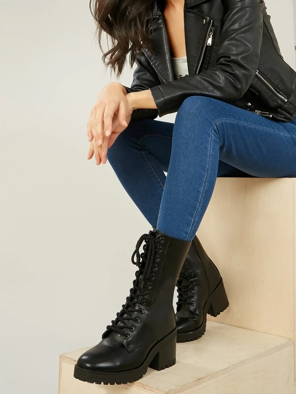 mid heel combat boots