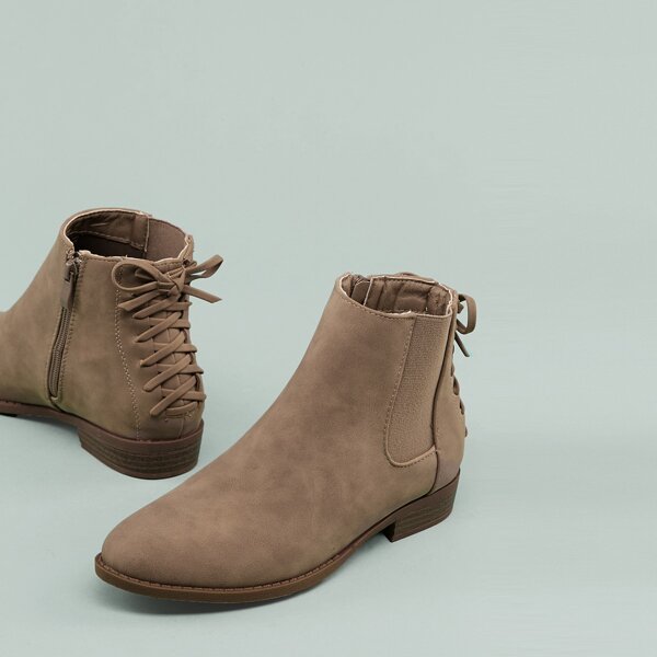 

Back Laced Detail Side Gore Flat Booties, Khaki