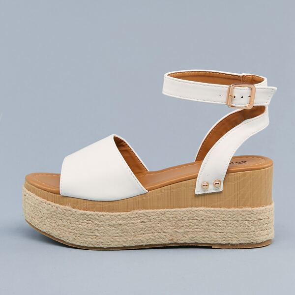

Open Toe Buckled Ankle Platform Wedges, Multicolor