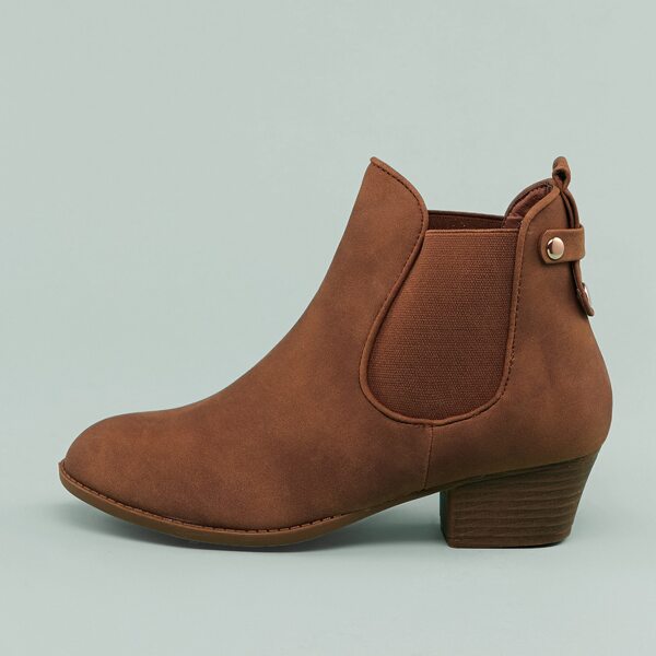 

Side Gore Almond Toe Block Heel Ankle Boots, Brown