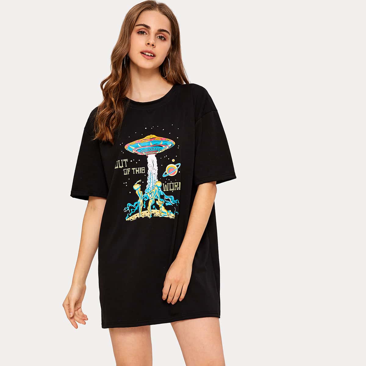 

UFO Graphic Black Tee Dress