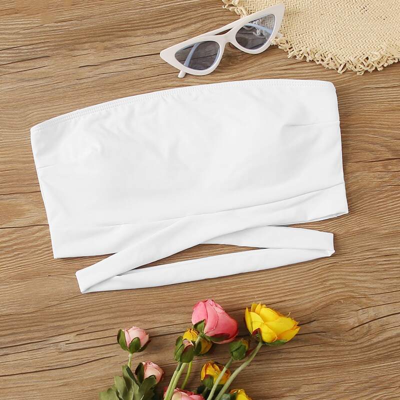 

Crisscross Bandeau Bikini Top, White