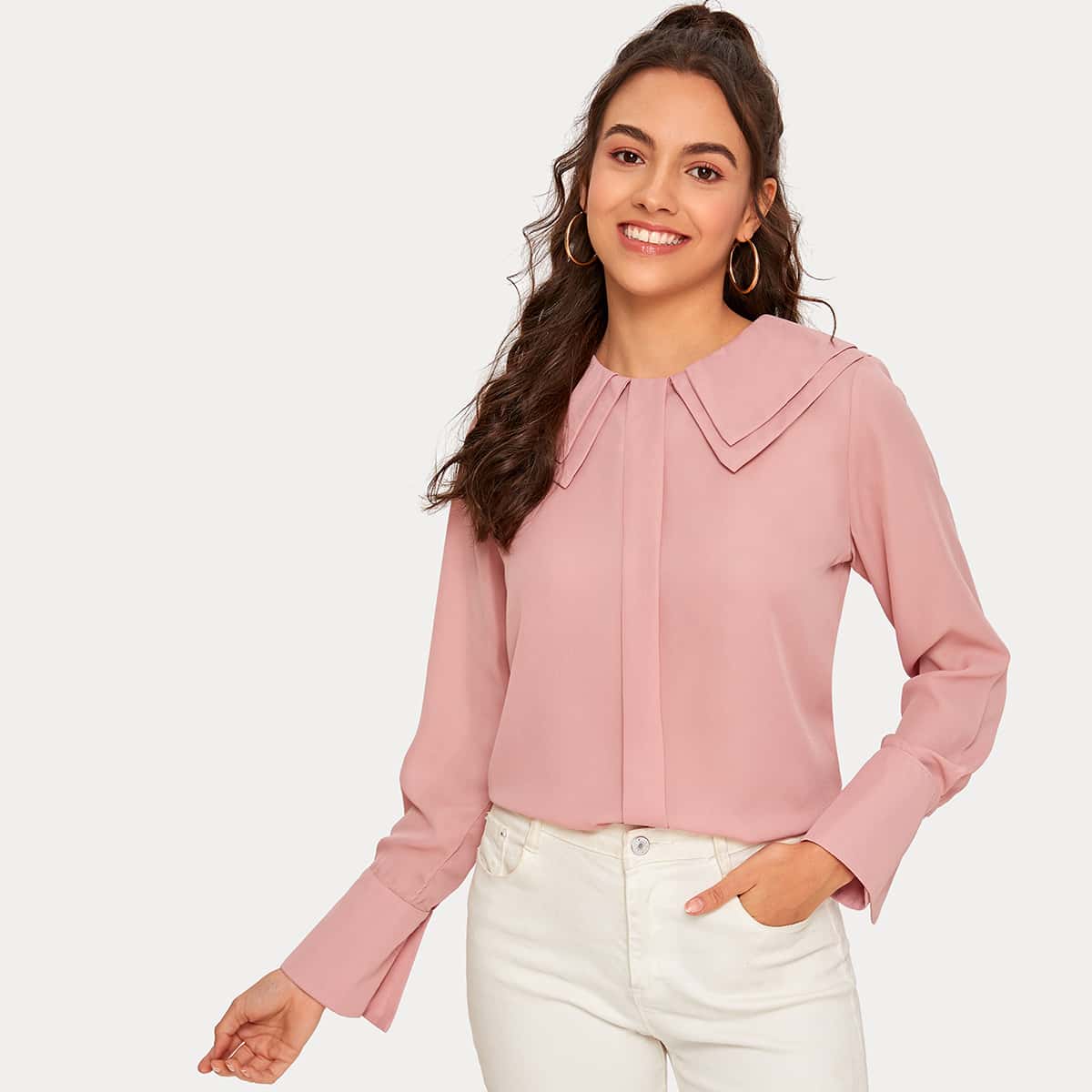 

Solid Peter Pan Collar Blouse, Pink