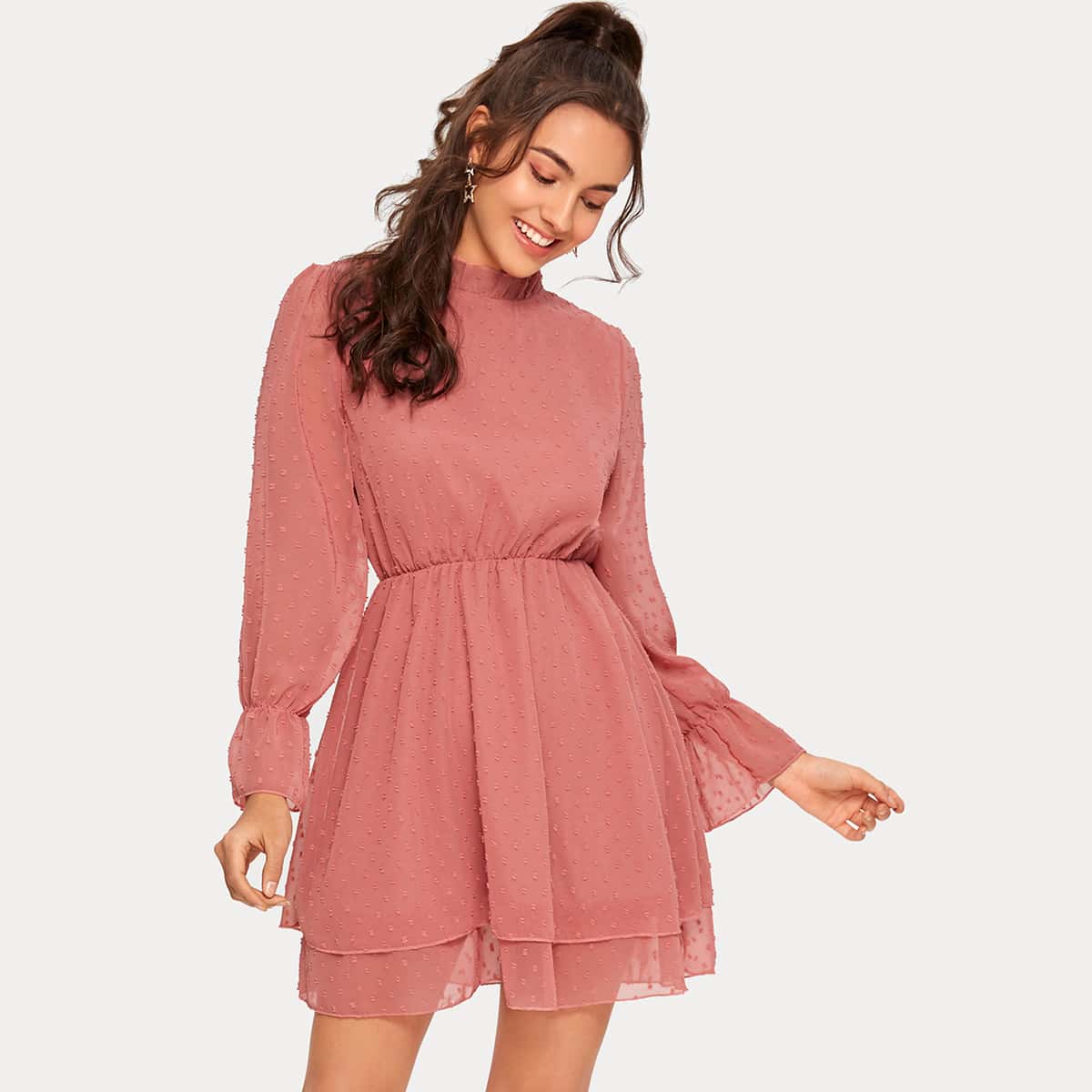 

Swiss Dot Layered Hem Dress, Pink