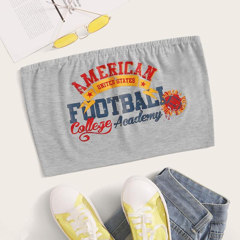 

Slogan Graphic Grey Bandeau Top