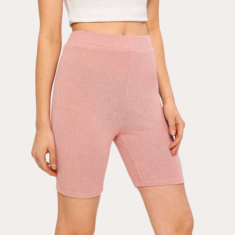 

Pink Solid Ribbed Cycling Shorts