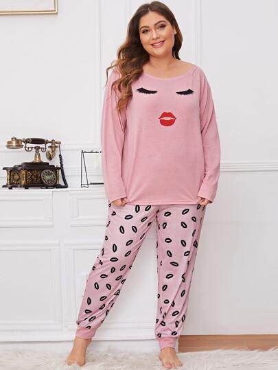 Plus Cartoon Graphic PJ Set