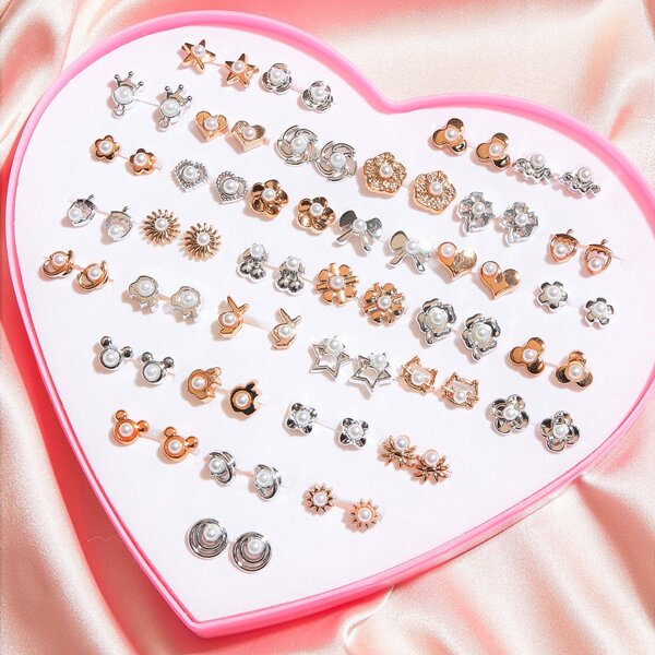 

36pairs Bow Knot & Flower Design Stud Earrings, Multicolor