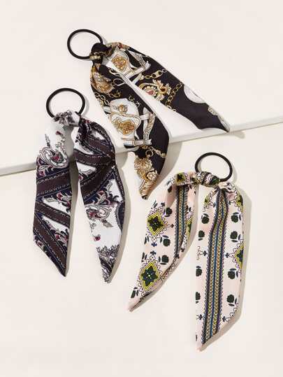 3pcs Geometric & Chain Pattern Scrunchies Scarf