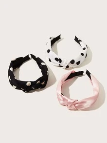 3pcs Polka Dot Pattern Cross Knot Hair Hoop - Multicolor - View 2