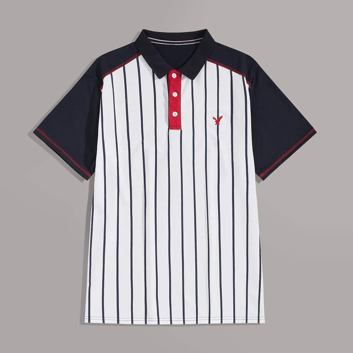

Guys Vertical Stripe Contrast Sleeve Polo Shirt, Multicolor