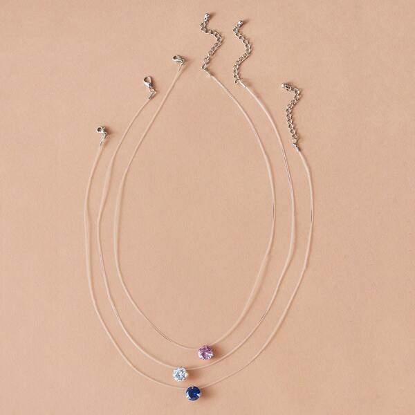 

3pcs Rhinestone Decor Necklace, Multicolor