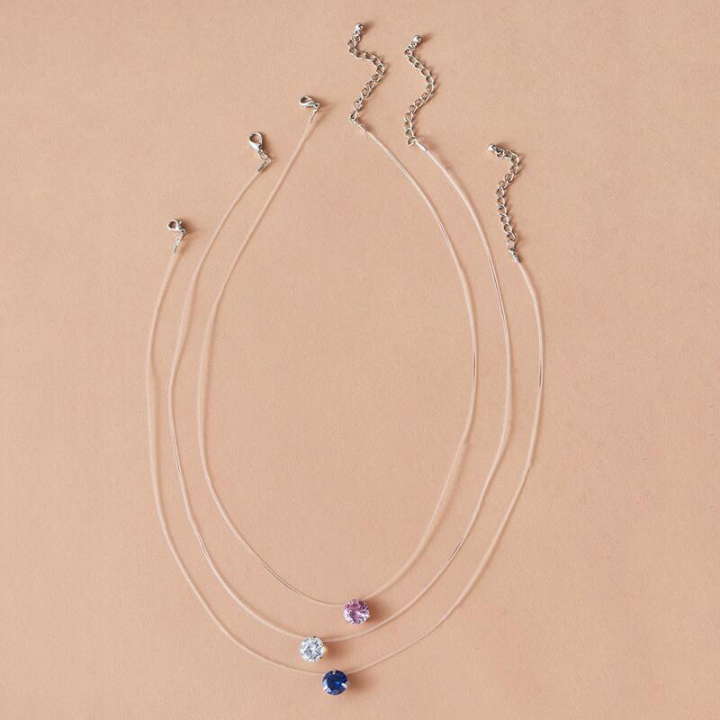 

3pcs Rhinestone Engraved Necklace, Multicolor