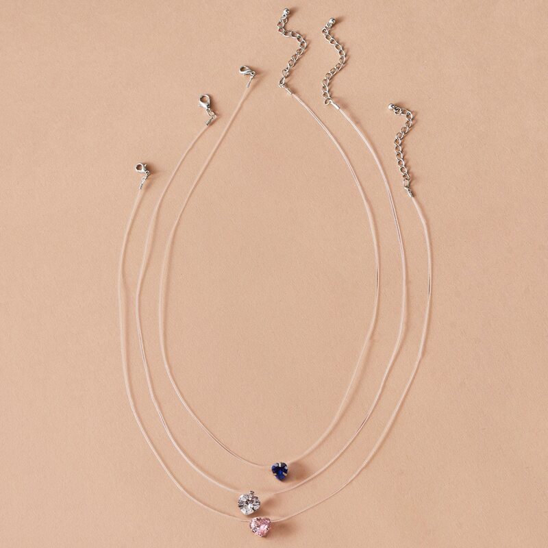 

3pcs Heart Pendant Necklace, Multicolor